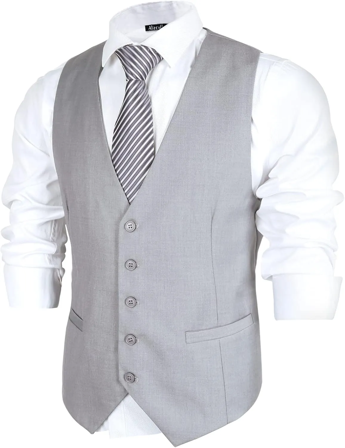 Alizeal Mens Classic Solid Color Business Suit Vest Regular Fit Tuxedo Waistcoat for Wedding