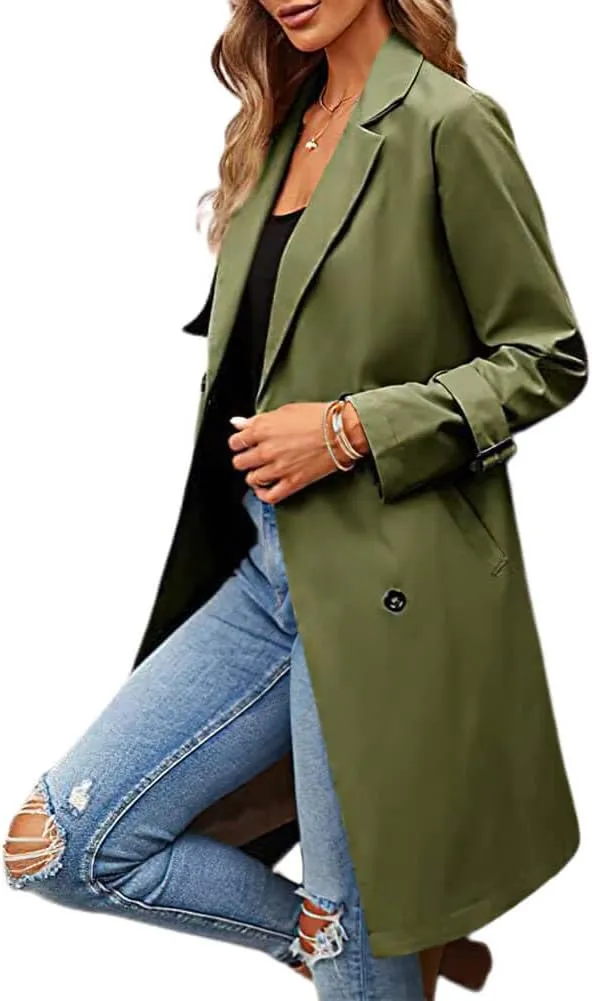 CHARTOU Women's Casual Notched Lapel Collar Double Breasted Trench Coat Wrap Coat with Belt