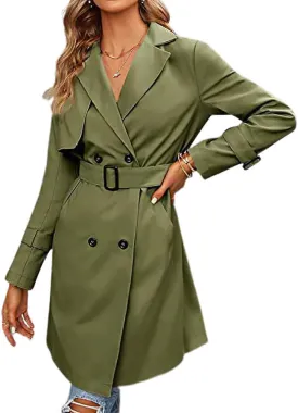 CHARTOU Women's Casual Notched Lapel Collar Double Breasted Trench Coat Wrap Coat with Belt