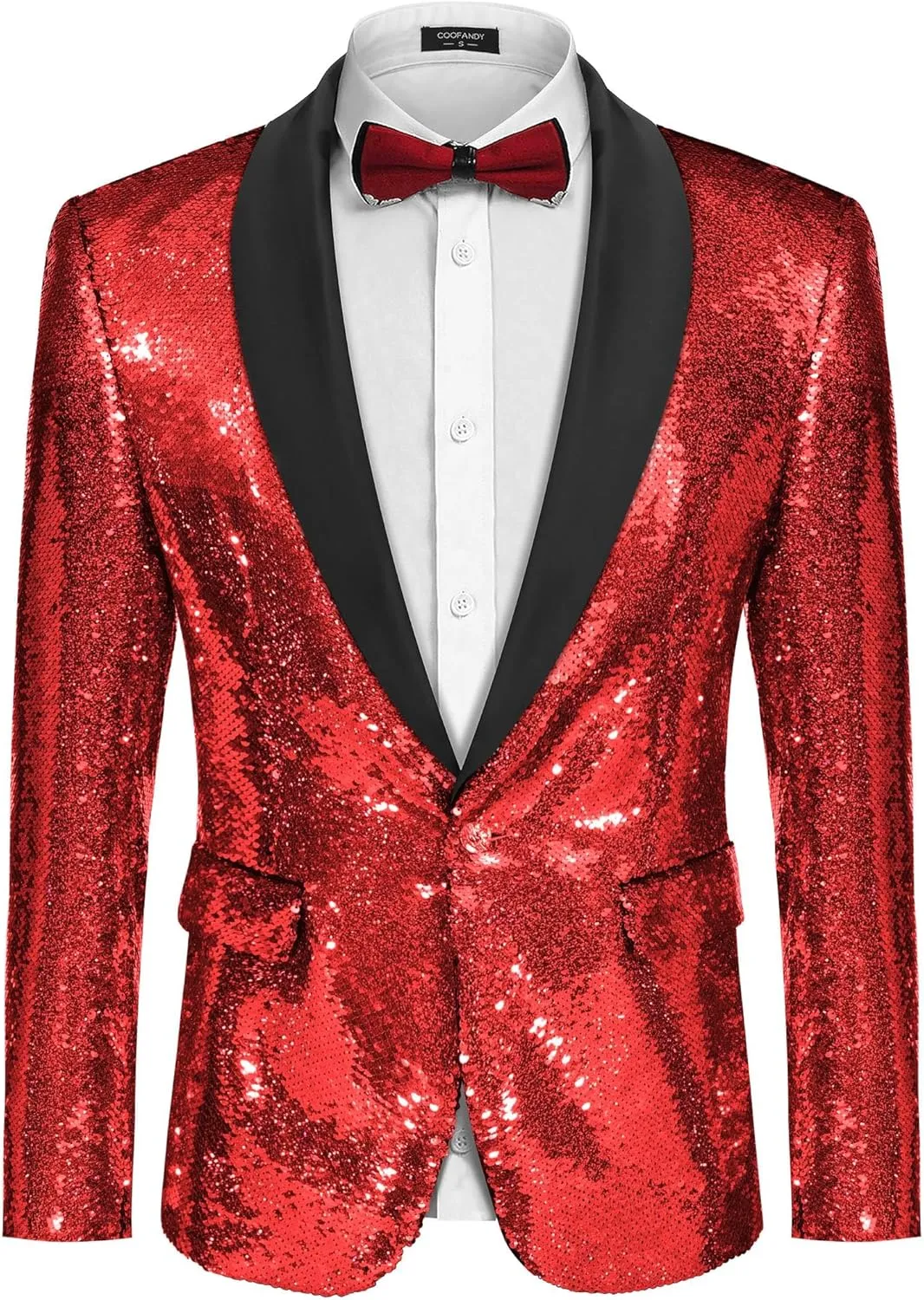 COOFANDY Men Shiny Sequin Blazer Tuxedo Party Dinner Prom One Button Suit Jacket