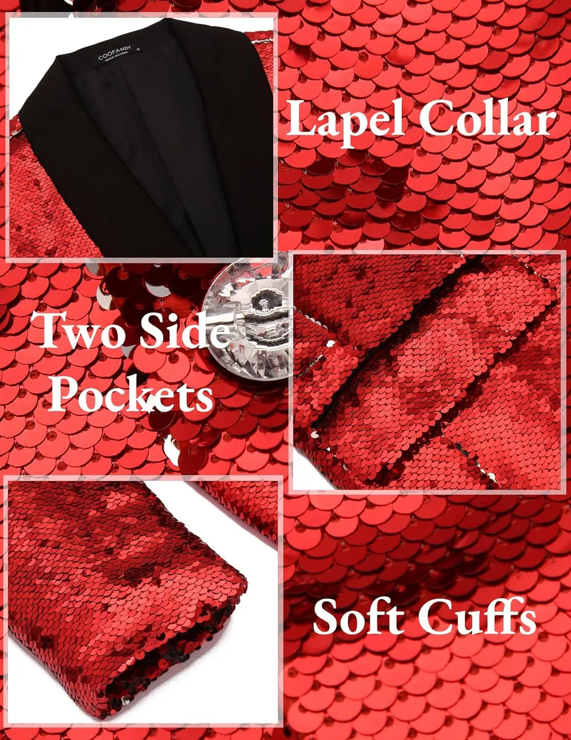 COOFANDY Men Shiny Sequin Blazer Tuxedo Party Dinner Prom One Button Suit Jacket