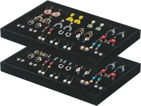 Coward 2PC Black Velvet Stackable Earring Tray Drawer Jewelry Holder Organizer Box Storage Earring Display Stand for Home Drawer or Store Selling (earring earring)