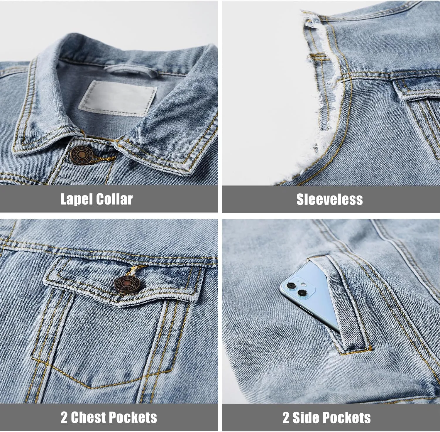 Denim Vest Jacket for Men Fashion Stretchy Trucker Sleeveless Jean Outerwear
