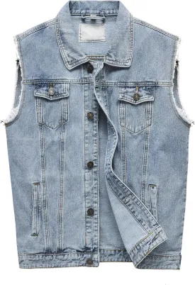 Denim Vest Jacket for Men Fashion Stretchy Trucker Sleeveless Jean Outerwear