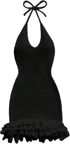 GORGLITTER Women's Crochet Halter Bubble Mini Dress Bow Backless Summer Bodycon Knit Dress Vacation Festival Outfits