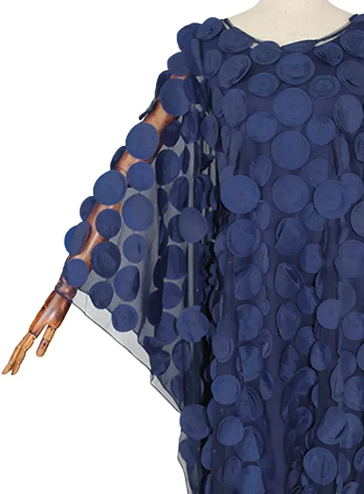 HD Afircan Women Applique Flower Dress Boat Neck Caftan Chiffon Gown One Size