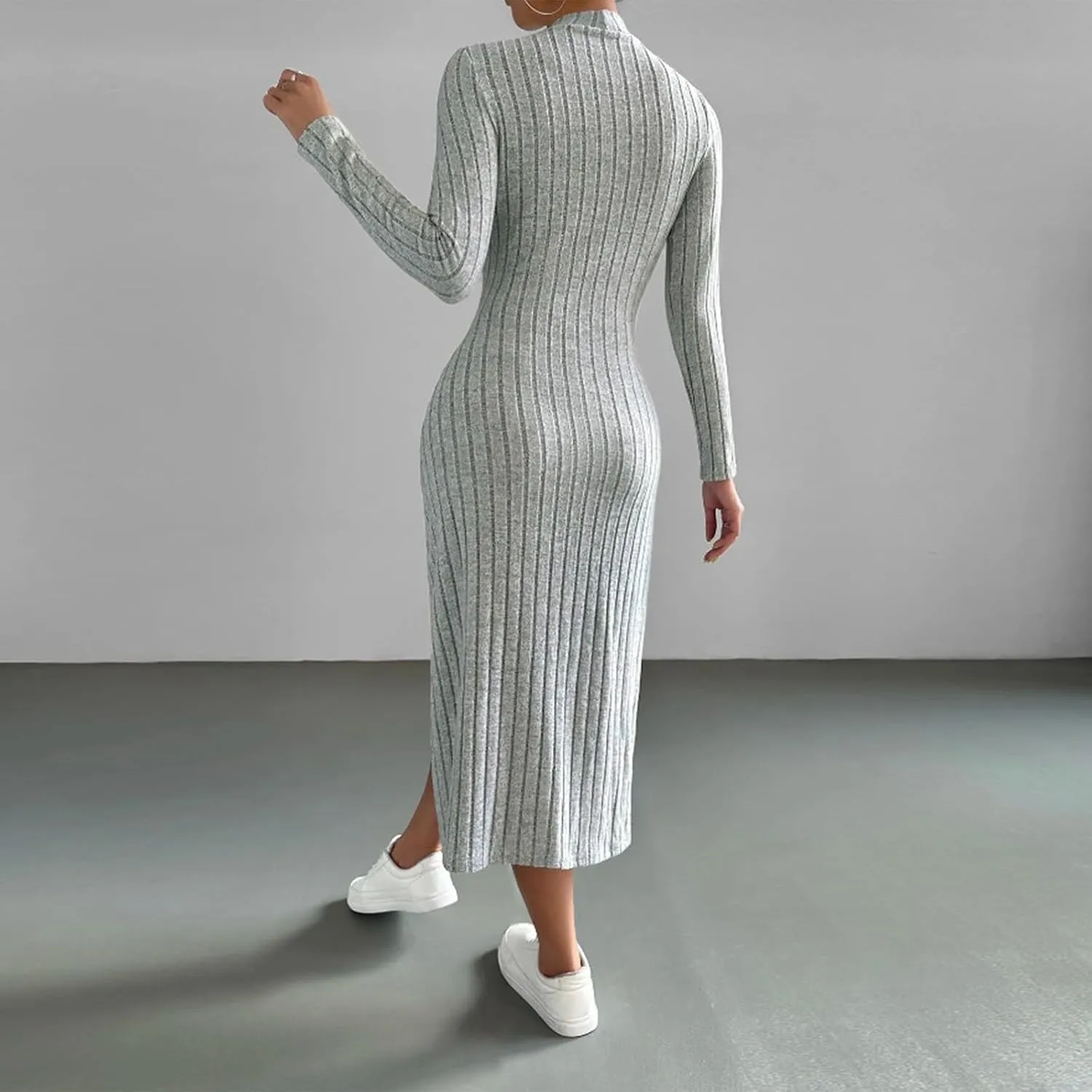 HGps8w Womens Sweater Dresses Long Sleeve Turtleneck Slim Fitted Ribbed Knit Maxi Dress 2025 Trendy Fall Outfits