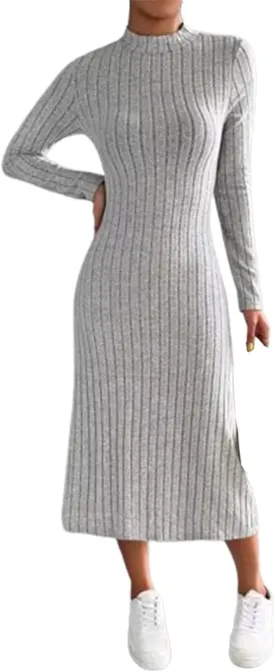 HGps8w Womens Sweater Dresses Long Sleeve Turtleneck Slim Fitted Ribbed Knit Maxi Dress 2025 Trendy Fall Outfits
