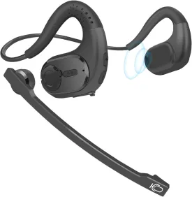 iDIGMALL Bluetooth Headset with Detachable Microphone, Multi-Point Wireless Headset w/DSP Noise Canceling Mic for Phone PC Laptop, Comfort & Light Open Ear headphones for Office Meeting Home Work, 12H
