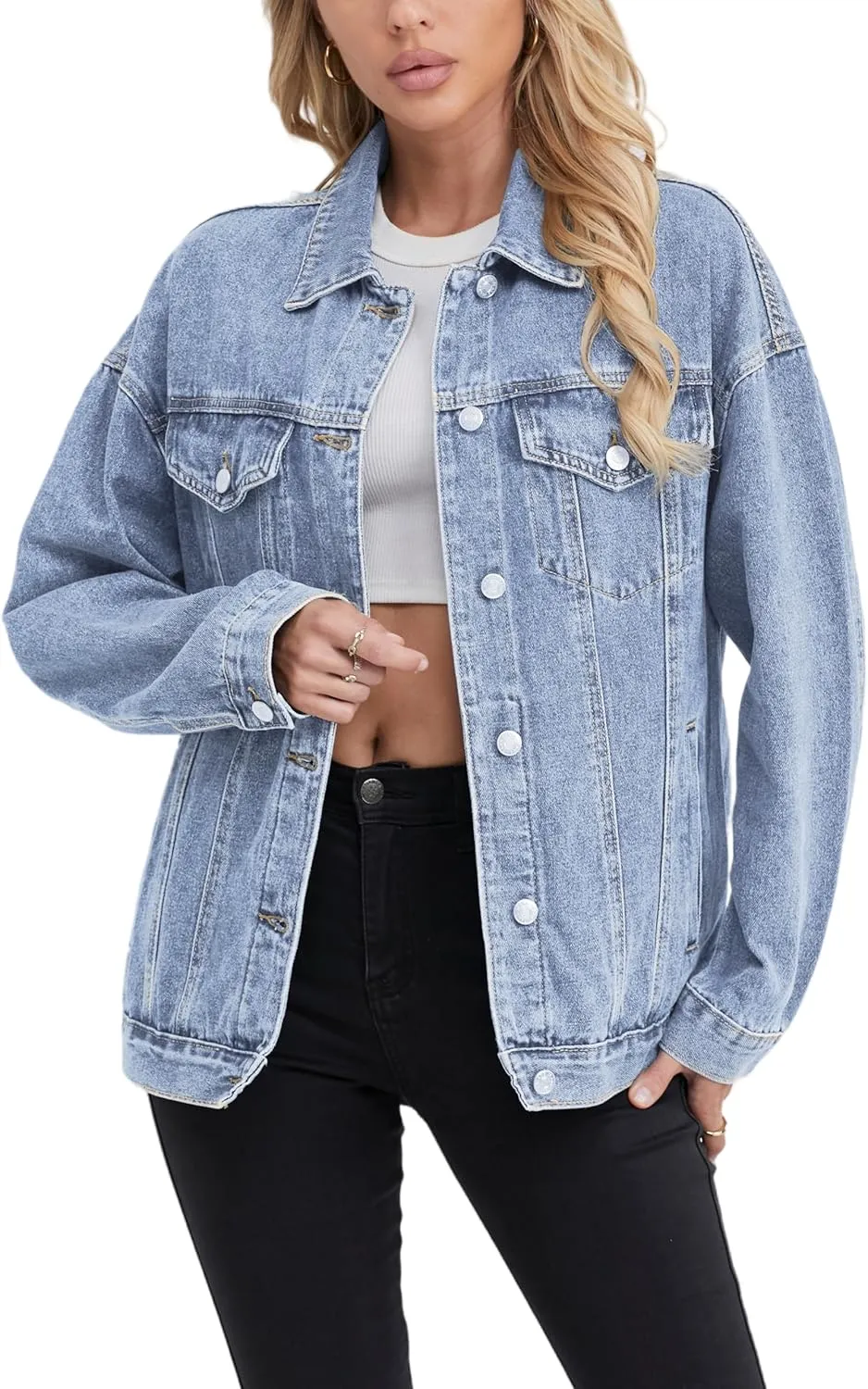Jean Jacket for Women, Oversize Trendy Denim Jacket, Women's Loose Long Boyfriend Jean Jackets Coat