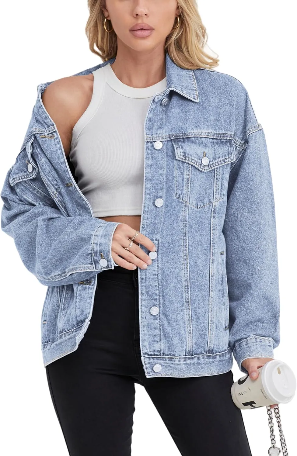 Jean Jacket for Women, Oversize Trendy Denim Jacket, Women's Loose Long Boyfriend Jean Jackets Coat