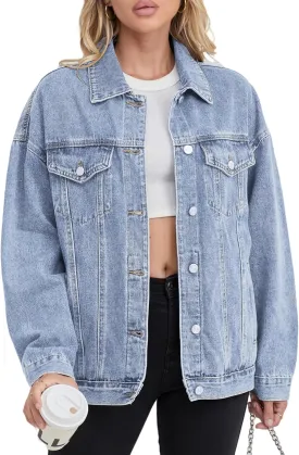 Jean Jacket for Women, Oversize Trendy Denim Jacket, Women's Loose Long Boyfriend Jean Jackets Coat