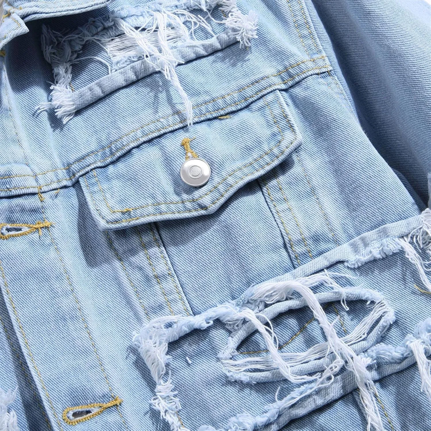 JEKE-DG Men's Distressed Lapel Trucker Jeans Jacket Fashion Button Up Casual Denim Jacket Slim Fit Comfort Spring Jean Coat