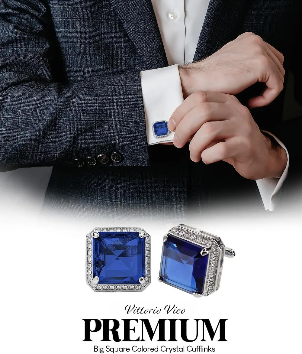 Large Big Square Crystal Color Stone Cuff Links for Men  Tuxedo Suit Accessories, Cufflinks for Men