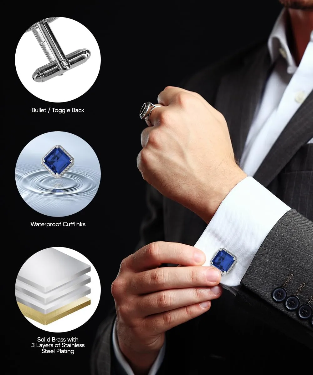 Large Big Square Crystal Color Stone Cuff Links for Men  Tuxedo Suit Accessories, Cufflinks for Men