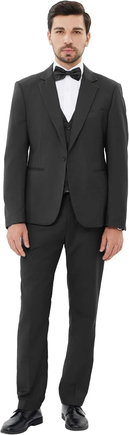 MAGE MALE Men's 3 Pieces Solid One Button Suit Elegant Slim Fit Single Breasted Party Tuxedo Blazer Vest Pants Set
