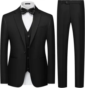 MAGE MALE Men's 3 Pieces Solid One Button Suit Elegant Slim Fit Single Breasted Party Tuxedo Blazer Vest Pants Set