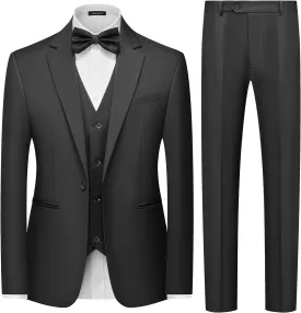 MAGE MALE Men's 3 Pieces Solid One Button Suit Elegant Slim Fit Single Breasted Party Tuxedo Blazer Vest Pants Set