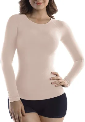  MD Womens Long Sleeve Undershirts Tops, Bamboo Round Neck Slim Fit Baselayer, Soft Thermal Underwear, Light Compression