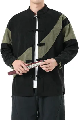 Men's Autumn Retro Trendy Chinese Style Tang Suit Corduroy Frog Button Long Sleeve Shirt