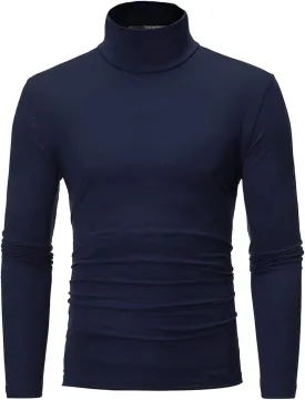Mens Basic Turtleneck Long Sleeve Solid Casual Knitted T-Shirt Pullover Tops Thermal Long Sleeve Compression Shirts