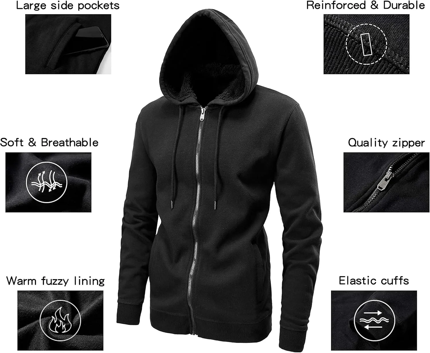 Men's Full Zip Fleece Hoodie zippered Color Block hooded slim Fit Long Sleeve Lightweight Sweatshirt
