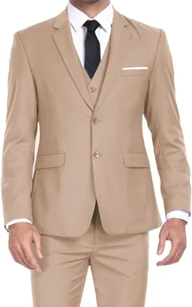Men's Suits 3 Piece Slim Fit Dress Tuxedo for Men Two Button Solid Jacket Vest Pants Set