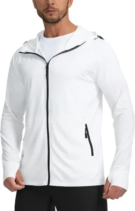 Men's UPF 50  Light Jacket Full Zip Sun Protection Hoodie Long Sleeve Sun Shirts for Men Hiking Fishing Zip Pockets