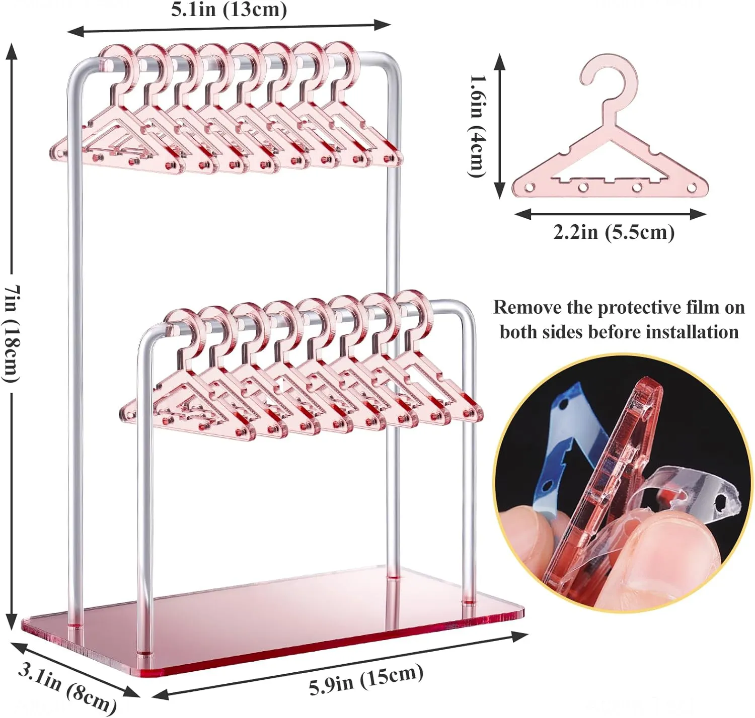 NiHome Acrylic Earring Holder with Unique Double-Tiered Design, Cute Miniature Clothing Hangers with Spacious Storage for 48 Pairs, Mirror-Finish Display for Home Vanity & Retail Showrooms (Rose Gold)