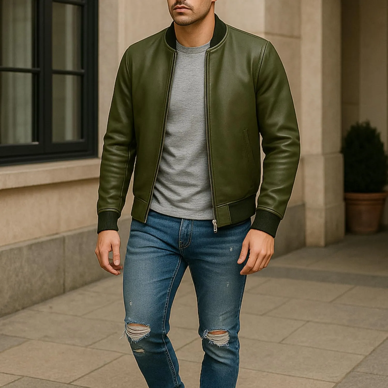 Premium Lambskin Leather Bomber Jacket for Men & Women  Trendy, Lightweight, Soft Real Leather with Relaxed Fit  All Season