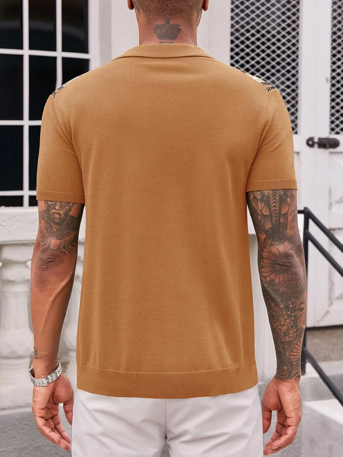 Runcati Mens Knit Polo Shirts Vintage Casual Short Sleeve Shirt Golf Button Down Old Money Sweater