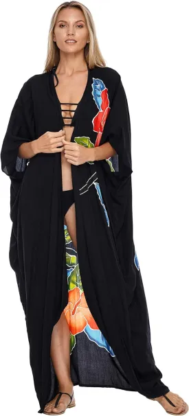 SHU-SHI Womens Kimono Cardigan Open Front Floral Robe Beach Cover Up One Size