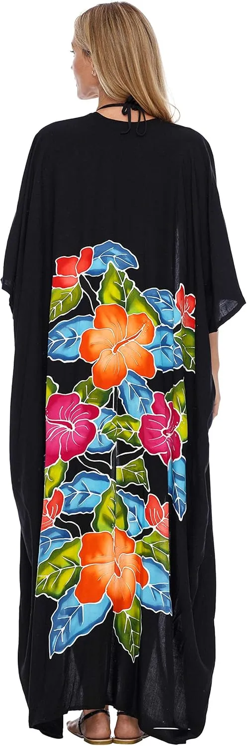 SHU-SHI Womens Kimono Cardigan Open Front Floral Robe Beach Cover Up One Size