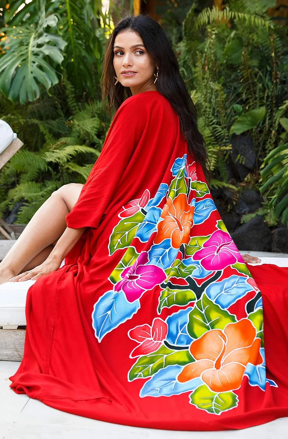 SHU-SHI Womens Kimono Cardigan Open Front Floral Robe Beach Cover Up One Size