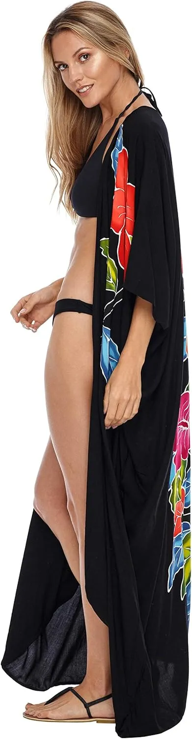 SHU-SHI Womens Kimono Cardigan Open Front Floral Robe Beach Cover Up One Size