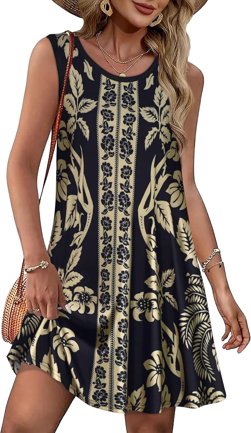 Summer Dresses for Women Beach Boho Sleeveless Vintage Floral Flowy Pocket Tshirt Tank Sundresses