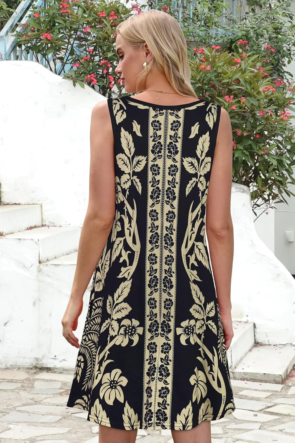 Summer Dresses for Women Beach Boho Sleeveless Vintage Floral Flowy Pocket Tshirt Tank Sundresses