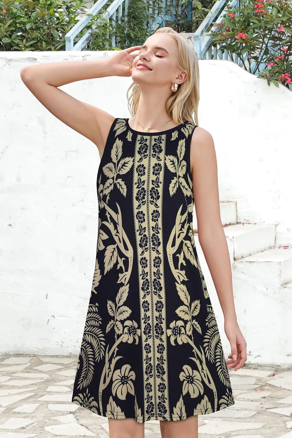 Summer Dresses for Women Beach Boho Sleeveless Vintage Floral Flowy Pocket Tshirt Tank Sundresses