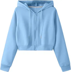 SweatyRocks Women's Long Sleeve Drawstring Full Zip Hooded Jacket Crop Sweatshirt