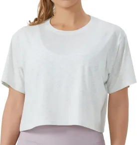 THE GYM PEOPLE Women's Workout Crop Top T-Shirt Short Sleeve Boxy Yoga Running Cropped Basic Tee