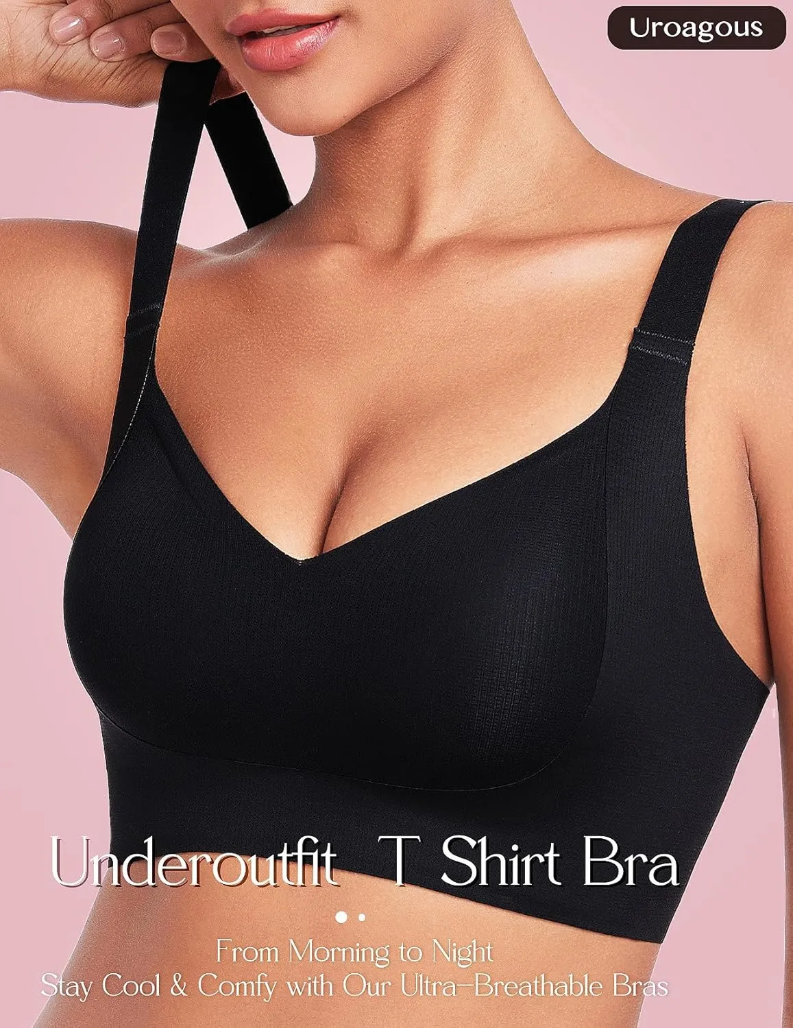 Wireless Bras for Women No Underwire Breathable V-Neck Bralettes for Women with Support Seamless T Shirt Bras