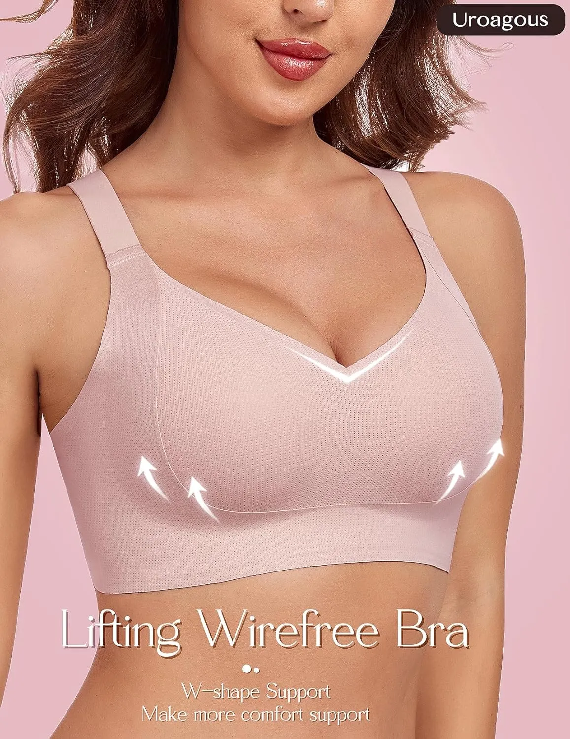 Wireless Bras for Women No Underwire Breathable V-Neck Bralettes for Women with Support Seamless T Shirt Bras