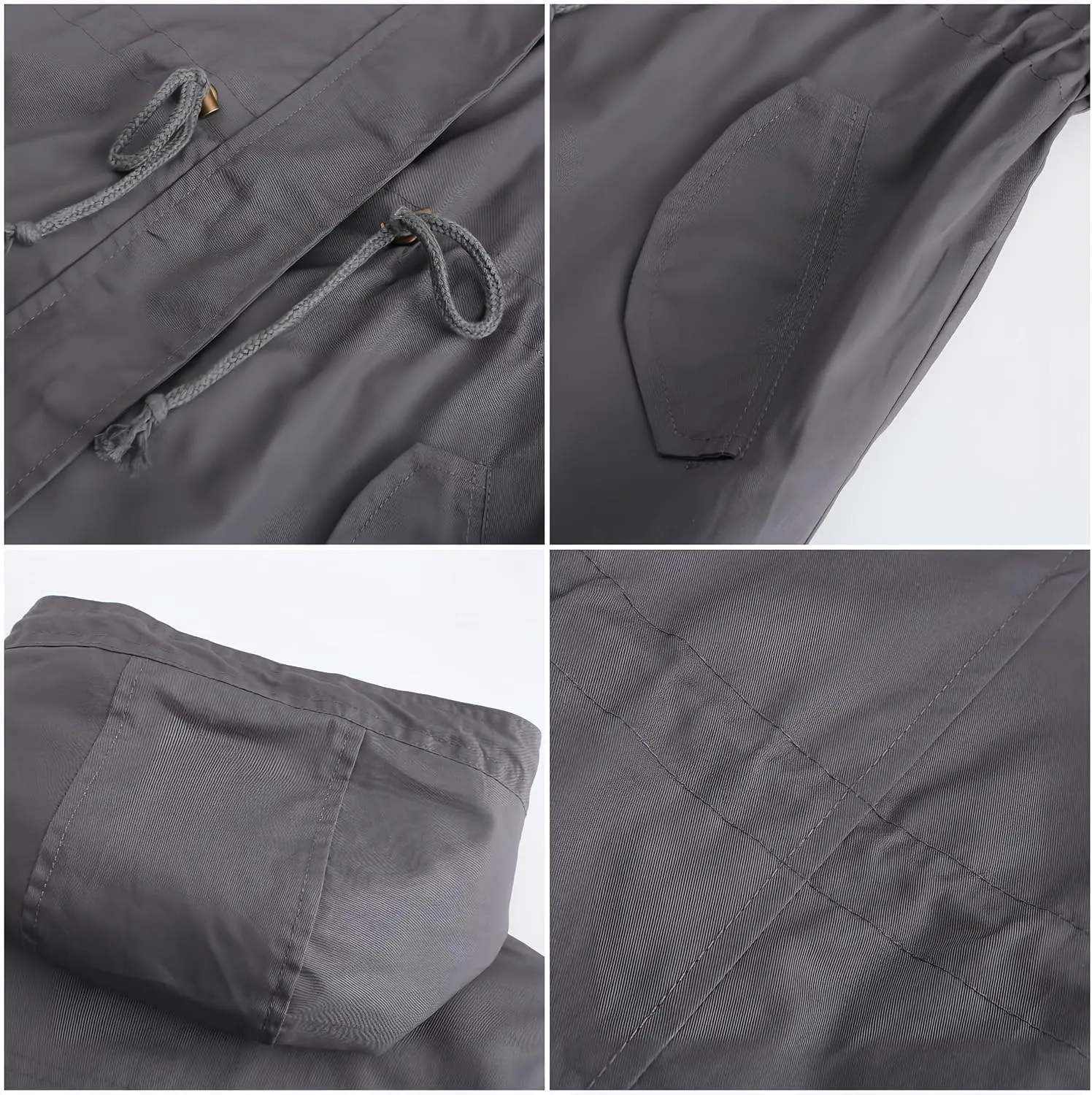 Women Trench Coat Windbreaker Zip Up Jacket With Pockets Casual Long Sleeve Outwear with Waist Drawstring