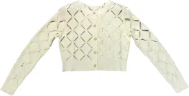 Women's Argyle Pleated Knit Dress Set - Hollow Out Cardigan & Sleeveless Slim Dress