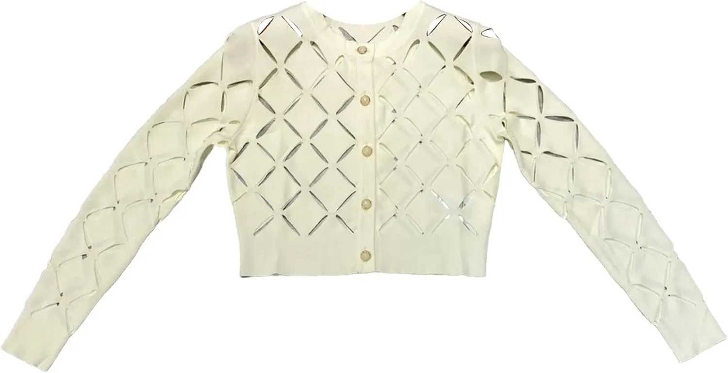 Women's Argyle Pleated Knit Dress Set - Hollow Out Cardigan & Sleeveless Slim Dress