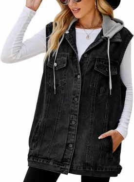 Women's Denim Vest Oversized Casual Classic Sleeveless Button Denim Jacket