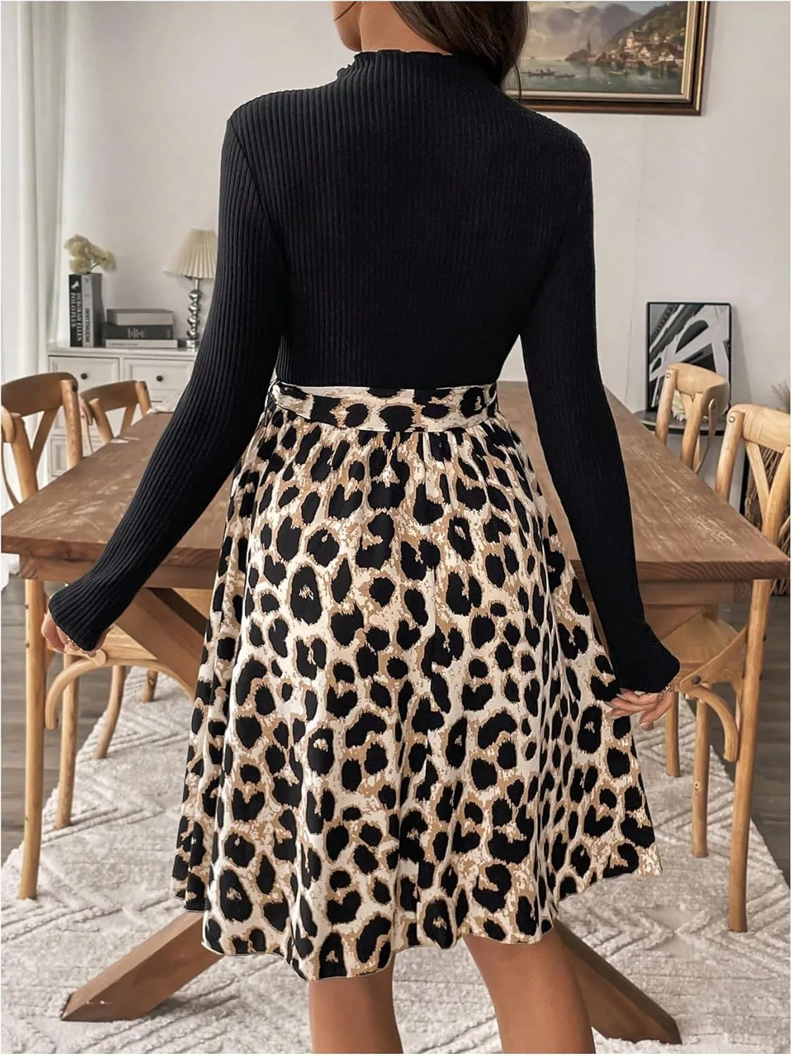 Women's Maternity Dress Floral Print Long Sleeve Belted Flowy Pregnancy Dresses