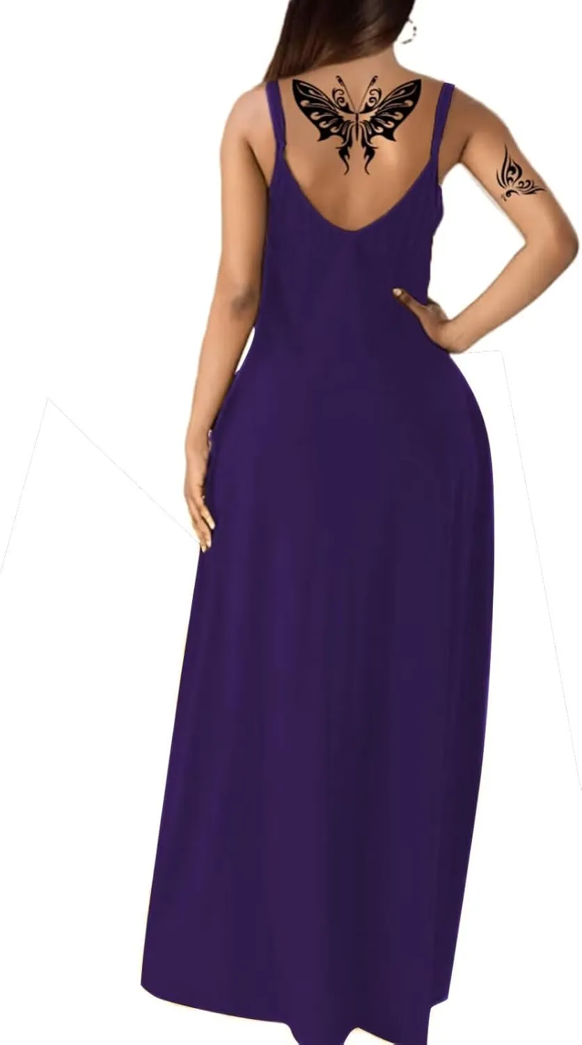 Women's Summer Maxi Dress Long Dress Casual Boho Sleeveless Strap Smocked Tiered Long Beach Sun Dresses