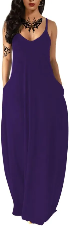 Women's Summer Maxi Dress Long Dress Casual Boho Sleeveless Strap Smocked Tiered Long Beach Sun Dresses