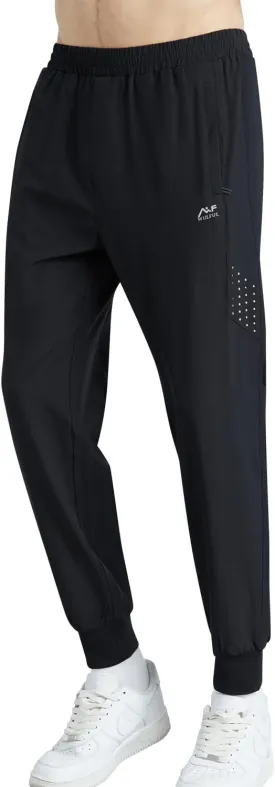 WULFUL Men's Athletic Running Joggers Workout Gym Pants Lightweight Track Casual Pant with Zipper Pockets
